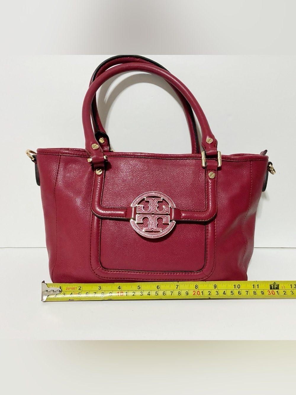 Tory Burch Red Leather Medium Tote Bag Handbag Shoulder Bag With Strap - Picture 9 of 10